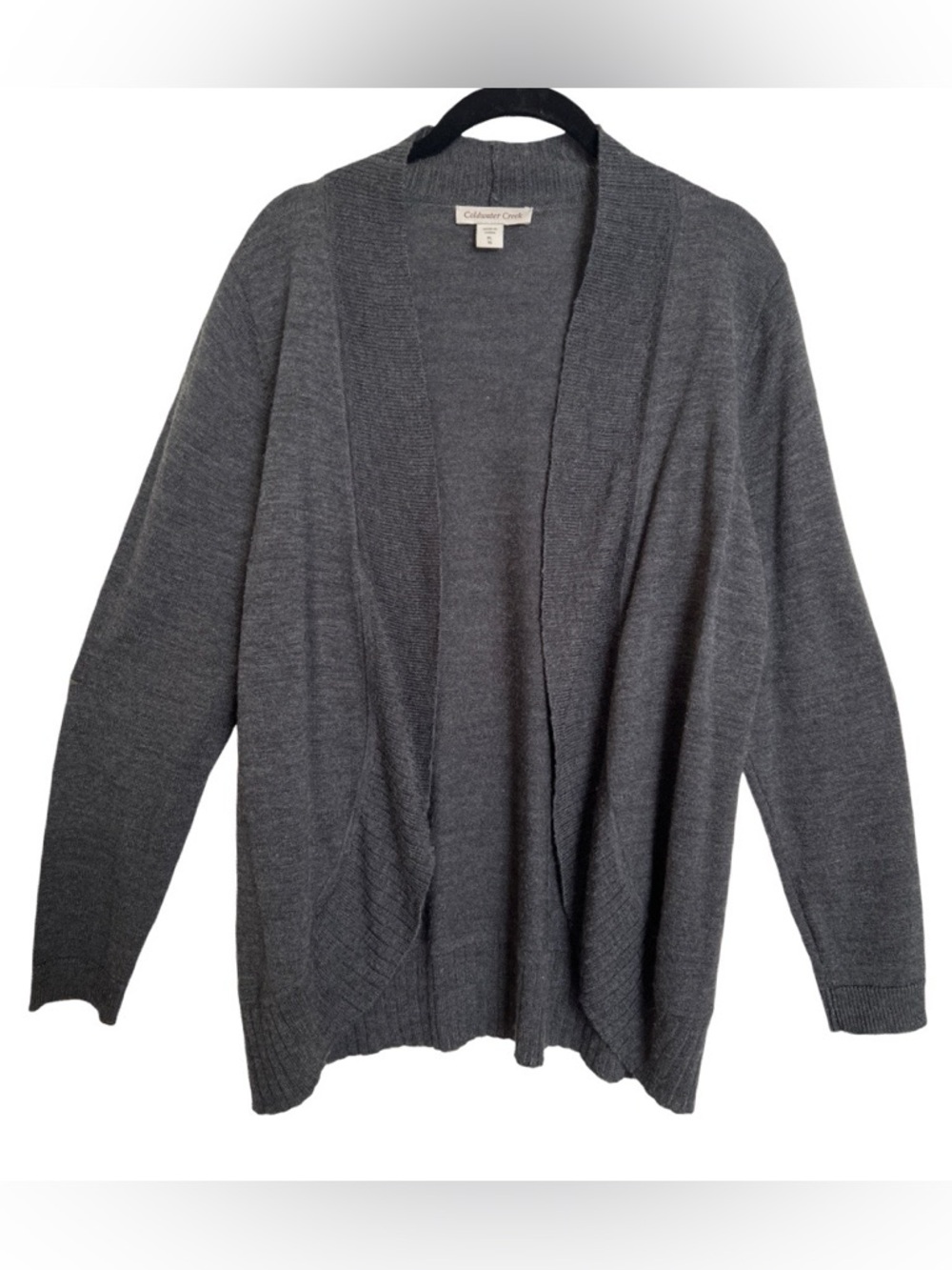 Ladies Womens Cold Water Creek open cardigan heathered gray sweater SZ XL